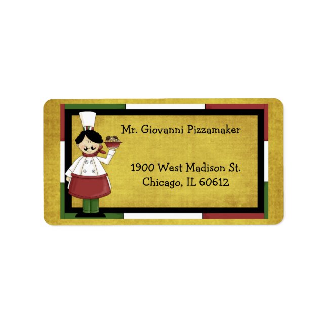 Chef Serving Spaghetti Adressetikett (Framsidan)