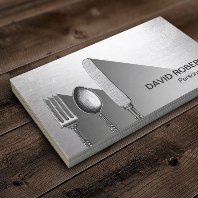 Chef Silverware Catering Modern Silver Visitkort (Skapare uppladdad)