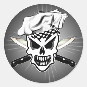 Chef Skull 2 och Crossed Chef Knivar Runt Klistermärke