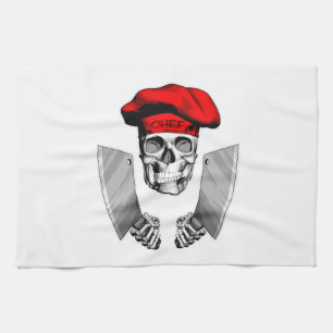 Chef Skull med Butcher Knivar Kökshandduk
