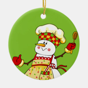Chef Snögubbe julprydnad Julgransprydnad Keramik