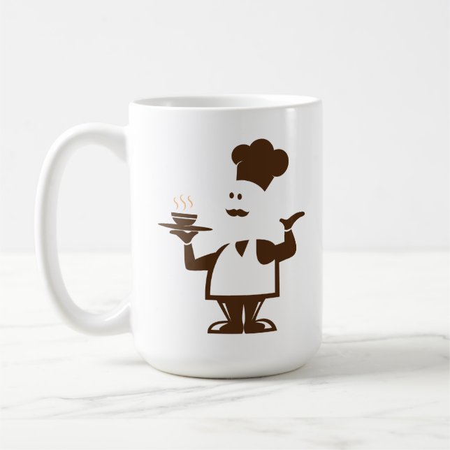 Chef som håller en skål av soppa kaffemugg (Vänster)