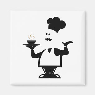 Chef som håller en skål av soppa magnet