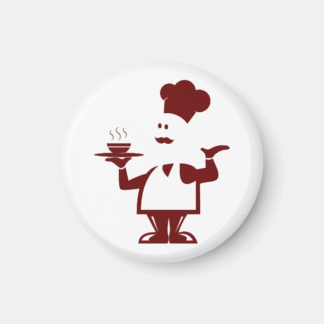 Chef som håller en skål av soppa magnet (Framsidan)