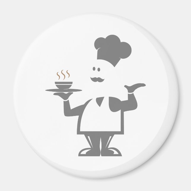 Chef som håller en skål av soppa magnet (Framsidan)