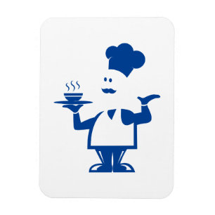 Chef som håller en skål av soppa magnet