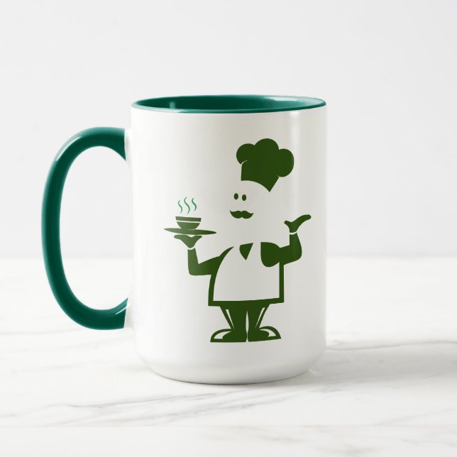 Chef som håller en skål av soppa mugg (Vänster)