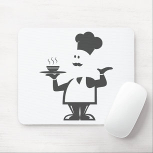 Chef som håller en skål av soppa musmatta