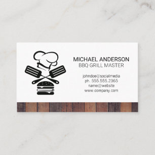 Chef Spatula Burger Logotyp Trä Visitkort