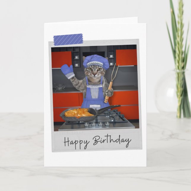 Chef Tabby Cat Funny Birthday Card Kort (Framsida)