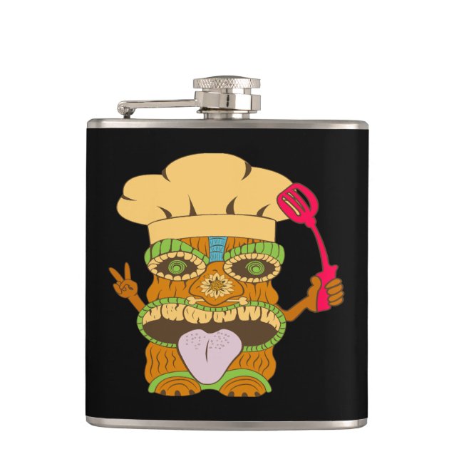 Chef Tiki Statue med Spatula, Funny Black Fickplunta (Framsidan)