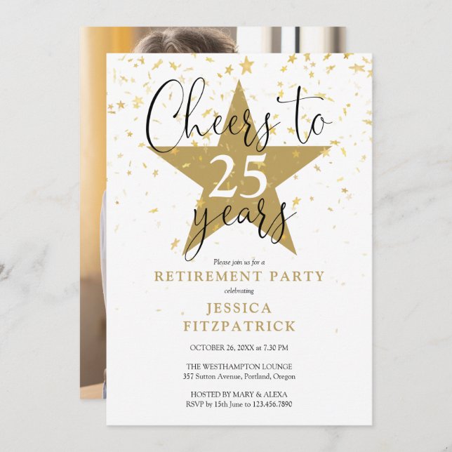 Chef till Guld Stars Photo Pension Party Inbjudningar (Fram/baksida)