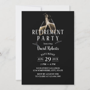 Chef to Pension Champagne Toast Elegant Black Inbjudningar