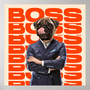 Chef under ledning av hund huvud som står med händ poster