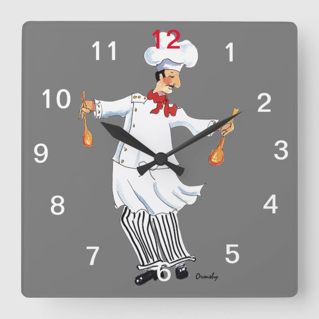 Chef Wall Clock Fyrkantig Klocka (Framsida)