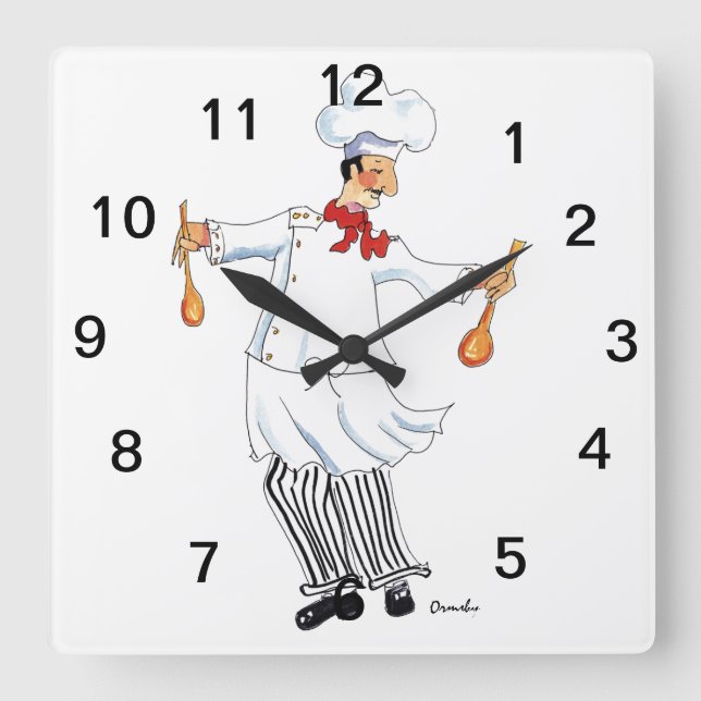 Chef Wall Clock Fyrkantig Klocka (Framsida)