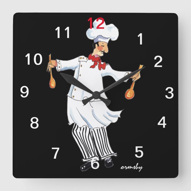 Chef Wall Clock Fyrkantig Klocka (Framsida)
