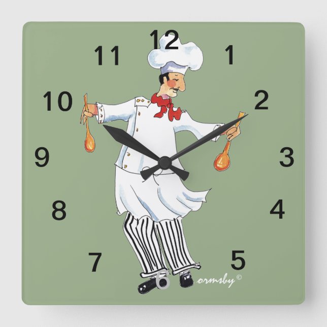 Chef Wall Clock Fyrkantig Klocka (Framsida)