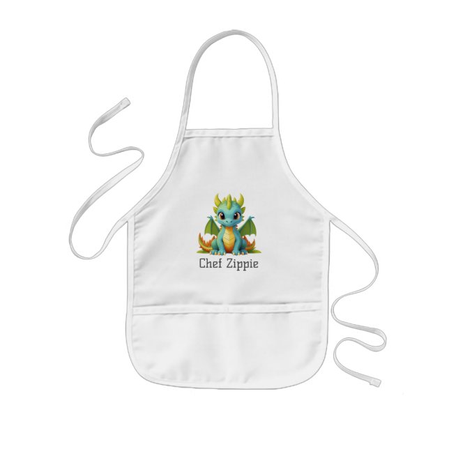 Chef Zippie Grönt Blue Baby Dragon Kids Apron Barnförkläde (Framsidan)