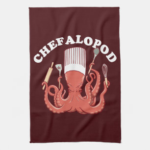 Chefalopod Octopus Chef Funny Pun Kökshandduk
