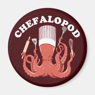 Chefalopod Octopus Chef Funny Pun Magnet