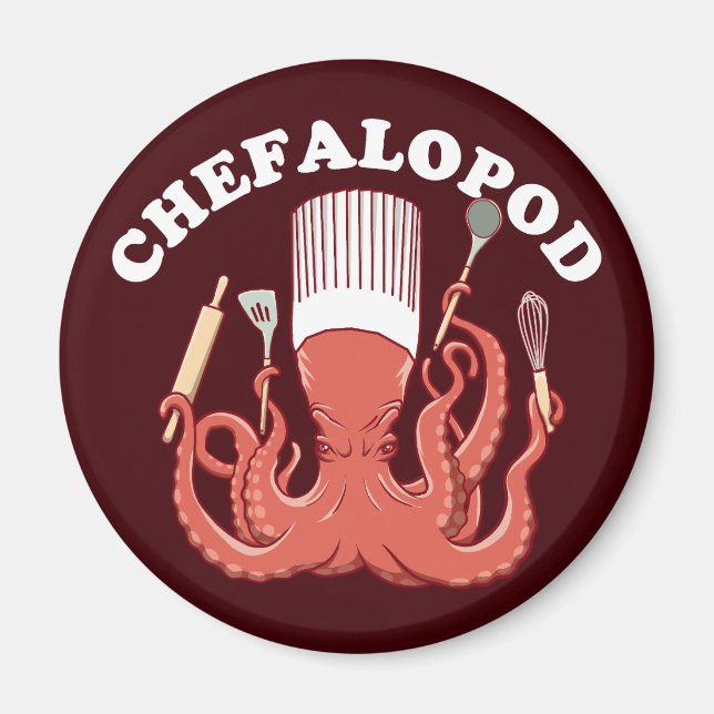 Chefalopod | Octopus Chef Funny Pun Magnet (Framsidan)