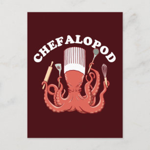Chefalopod Octopus Chef Funny Pun Vykort