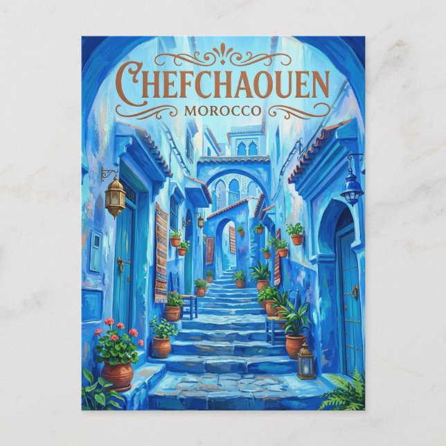 Chefchaouen Blå Gränd Marocko Vykort (Framsida)