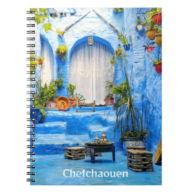 Chefchaouen Blue City Marocko Oljemålning Boho Anteckningsbok (Framsidan)