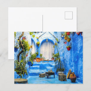 Chefchaouen Blue City Marocko Oljemålning Boho Helg Vykort