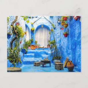 Chefchaouen Blue City Marocko Oljemålning Boho Vykort