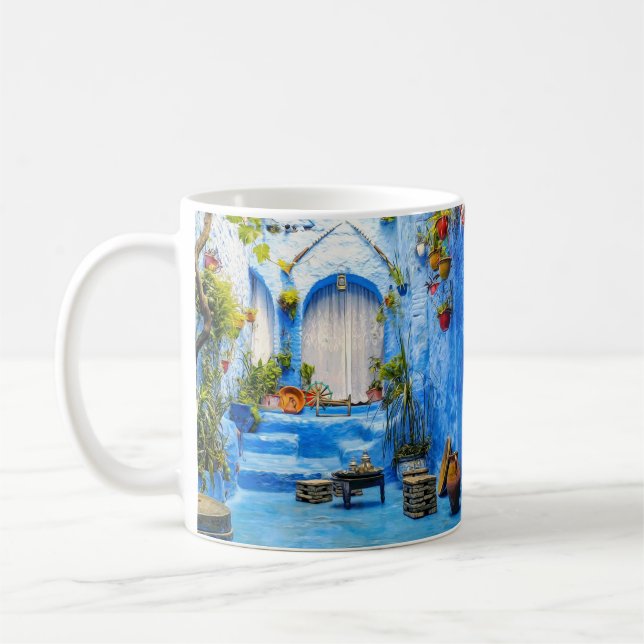 Chefchaouen Blue City Marocko Painting Bohemian Kaffemugg (Vänster)