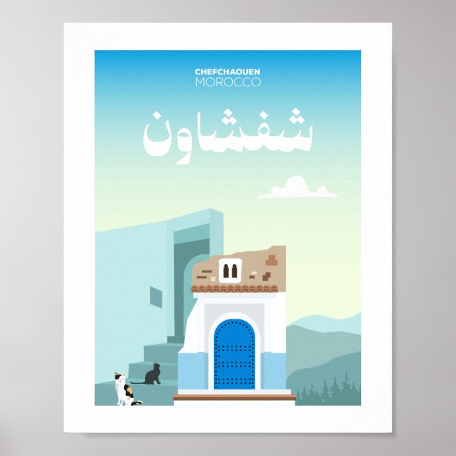 Chefchaouen City Morocco Illustration Poster (Framsidan)