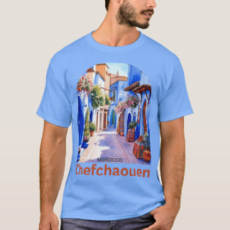 Chefchaouen den blå staden i Marocko design retro T Shirt