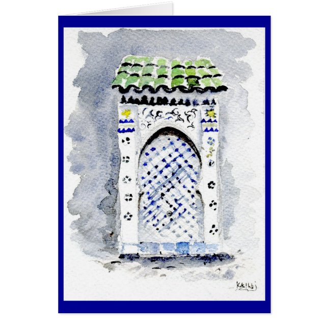 CHEFCHAOUEN-DÖRRÖPPNING HÄLSNINGSKORT (Framsidan)