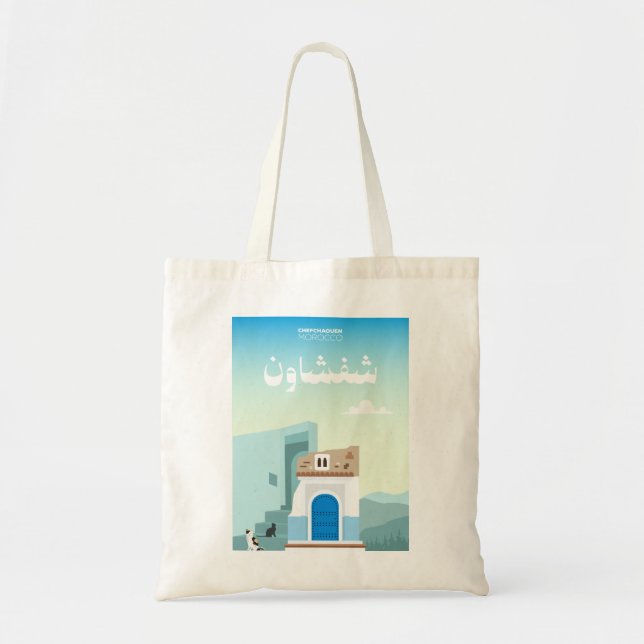 Chefchaouen Magi – Handritad Marockansk Tygkasse (Framsidan)