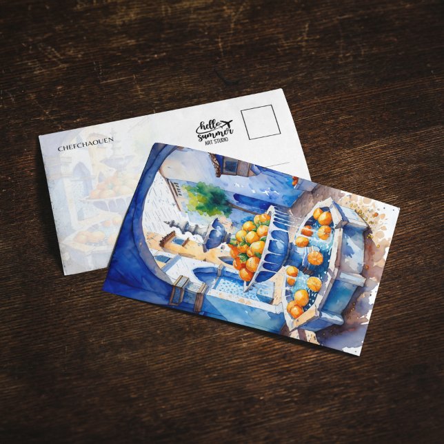 Chefchaouen Marocko Fontän Watercolor Postcard Inbjudningar (Skapare uppladdad)