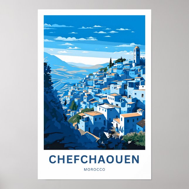 Chefchaouen Marocko Travel Print Poster (Framsidan)