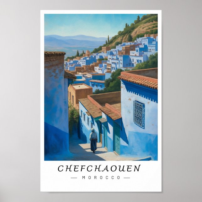 Chefchaouen Marocko Väggkonst, Blå Staden Poster (Framsidan)