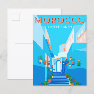 Chefchaouen Marocko Vintage resor Illustration Vykort