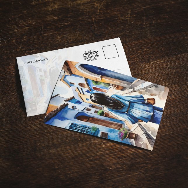 Chefchaouen Marocko Watercolor Postcard Inbjudningar (Skapare uppladdad)