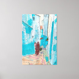 Chefchaouen Marockos Pappra samlingsplats Sketch Canvastryck