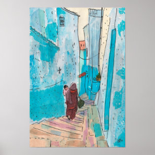 Chefchaouen Marockos Pappra samlingsplats Sketch Poster