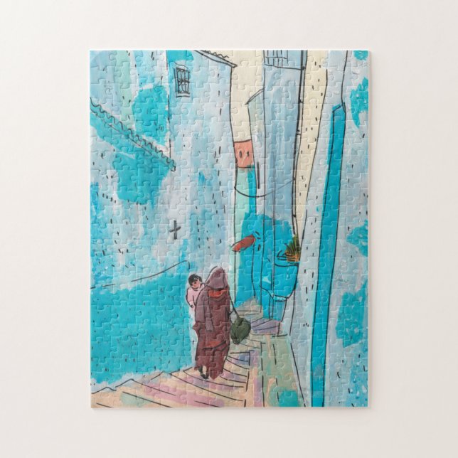 Chefchaouen Marockos Pappra samlingsplats Sketch Pussel (Vertikal)