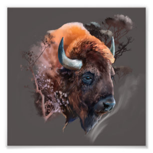 Chefen för en europeisk bison fototryck