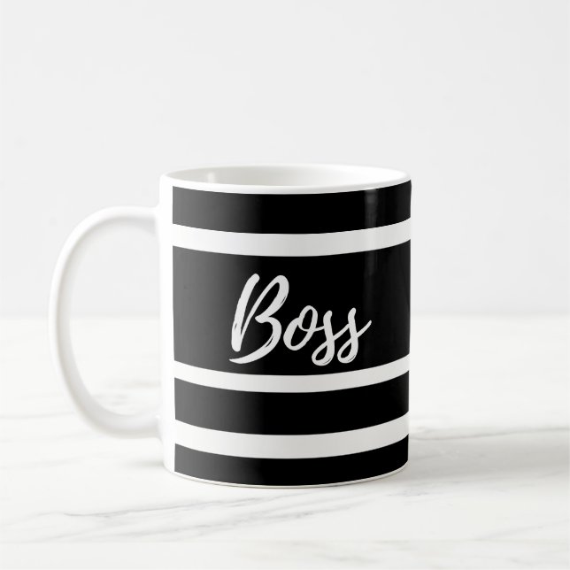 Chefmugg, svartvita randar kaffemugg (Vänster)