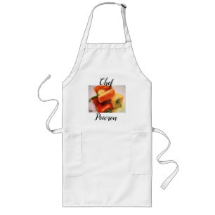 Chef's apron med Bell Peppers vattenfärgskonst Långt Förkläde