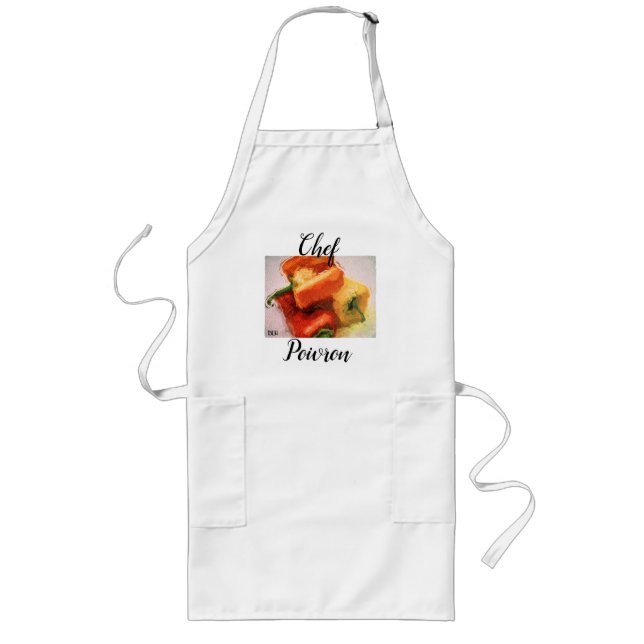 Chef's apron med Bell Peppers vattenfärgskonst Långt Förkläde (Framsidan)
