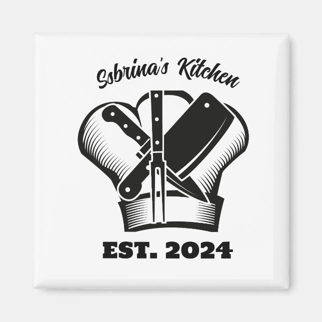 Chef's Hat and Knivar Anpassade Kitchen Magnet (Framsidan)