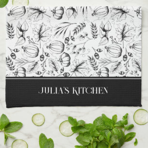 Chef's Kitchen Black Modern Fall Illustration Kökshandduk
